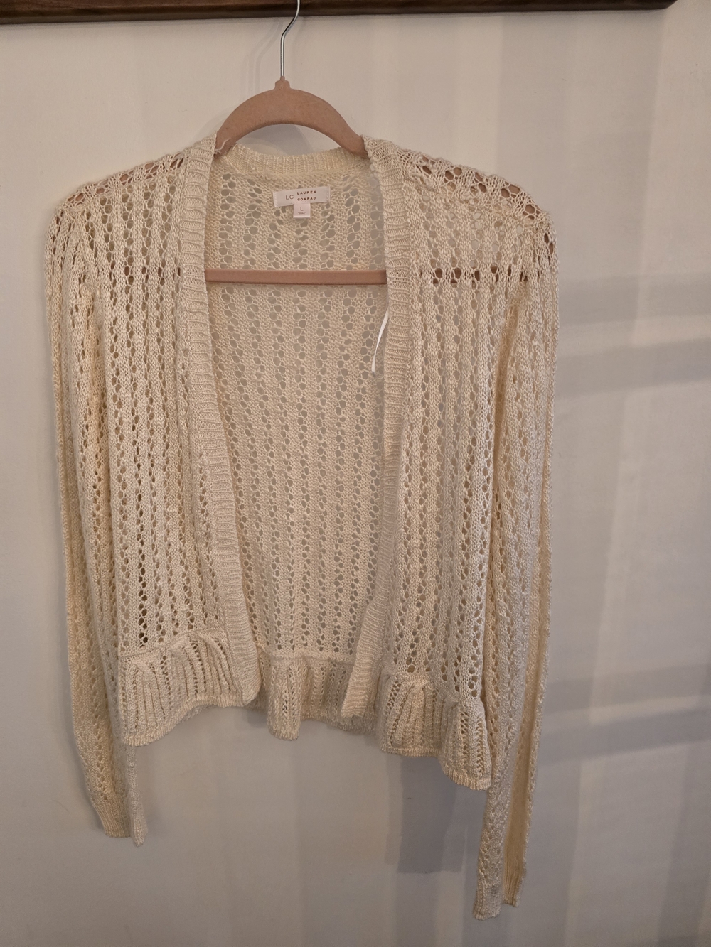 LC Lauren Conrad Cream Open-Weave Cardigan
